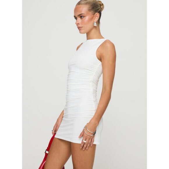 PRINCESS POLLY Eklund Ruched Jersey Minidress in White Size US 2 - Picture 8 of 9